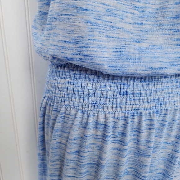 BECCA Strapless Blue Swim Cover Up Midi Dress Slit w Stretch Sz L - Picture 4 of 14